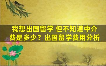 我想出国留学 但不知道中介费是多少？出国留学费用分析